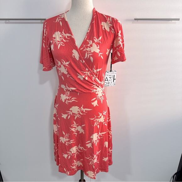 41 Hawthorn Size S Coral Floral Print Stretch Dress Short Career Casual Comfort - Picture 1 of 10